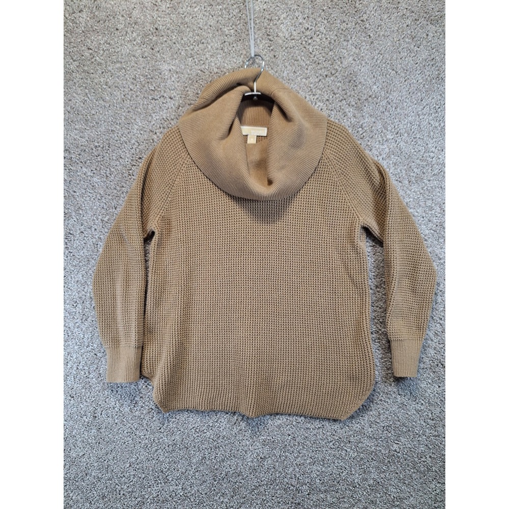Michael Kors Sweater Womens‎ M Tan Cowl Neck Waffle Knit Pullover Cozy Winter